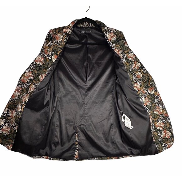 ZARA Woman Floral Tapestry Blazer Jacket Longline Single Button Size SX - Picture 7 of 9